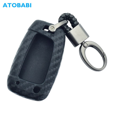 Carbon Silicone Car Key Case For Hyundai Accent Kona 2022 Santa Fe I30 IX35 Folding Remote Fob Cover Keychain Protector Bag ► Photo 1/6