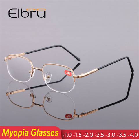 Elbru Square Metal Finished Myopia Glasses for Men Women Gold Half Frame Short-sighted Eyeglasses Diopter -1.0 1.5 2.0 2.5 3 3.5 ► Photo 1/6