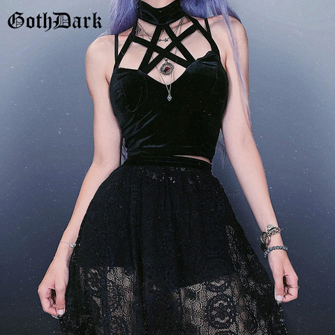 Goth Dark Aesthetic Gothic Pentagram Sexy Cropped Top Vintage Camisles Grunge Tank Tops Harajuku Backless Halter Fall 2022 Sexy ► Photo 1/6