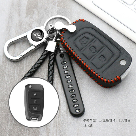 3 Buttons Folding Remote protect Leather Car Key Cover Case For Hyundai Solaris 2 Elantra i30 i35 i40 Tucson Kona 2017 2022 ► Photo 1/3