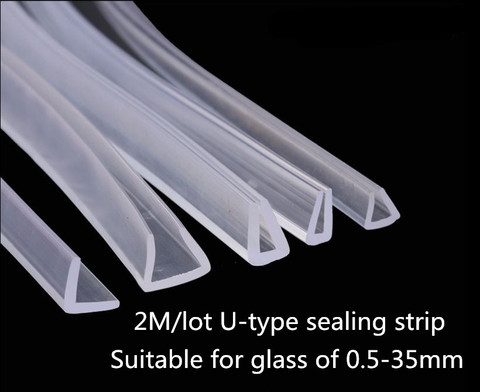 Hot sales 2M / U-shaped silicone rubber shower room door and window glass seal strips for 1 to 7 mm thick glass seals ► Photo 1/5