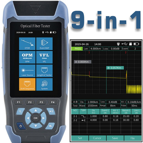 980REV Mini Pro OTDR 9 in 1 Fiber Optic Reflectometer Optical Reflectometery with VFL OPM OLS Event Map Print Test Report FC SC ► Photo 1/6