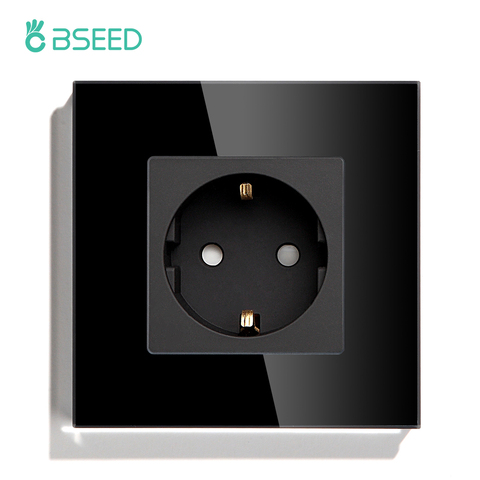 BSEED EU Standard Wall Socket White Black Golden Single Glass Crystal Panel Electrical Outlet 16A 110V - 240V Socket ► Photo 1/6