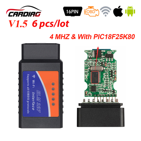 6pcs OBD2 Elm327 V1.5 Bluetooth/WIFI Car Diagnostic Tool V 1.5 OBD 2 elm 327 For Android/IOS/Windows OBDII Chip PIC18F25K80 ► Photo 1/6