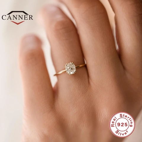 CANNER Real 925 Sterling Silver Fashion Mini Zircon Engagement Ring for Women Rings Female Gold Color Fine Jewelry Gift anillos ► Photo 1/6