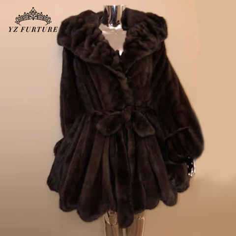 Popular High Quality Soft Warm Full Pelt Real Mink Fur Coat Women Sleeve Winter Coat Women Hooded Real Fur Jacket Winter Warm ► Photo 1/6