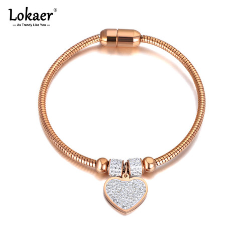 Lokaer Trendy Heart Charm Bracelet Bangle With Magnet Clasp Bohemia Stainless Steel CZ Crystal Bracelet Jewelry For Women B21009 ► Photo 1/6