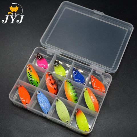 JYJ 12pcs per box 2g 3g 4g 4.5g colorful walleye trout spoon baits spoon spinner lure metal hard spoon lures ► Photo 1/6