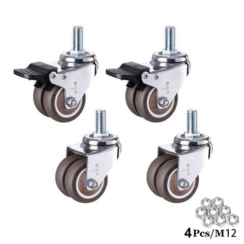 4Pcs/Set 2” Heavy Duty Swivel Stem Rubber Caster Wheels M12 x 25mm Locking Casters Replacement Casters for Furniture ► Photo 1/6