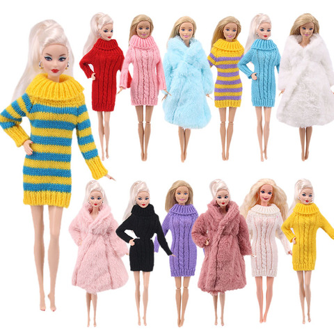 Doll Multicolor 1 Set Long Sleeve Soft Fur Coat Tops Dress Winter Warm Casual Wear Accessories Clothes for Barbies Doll Kids Toy ► Photo 1/6