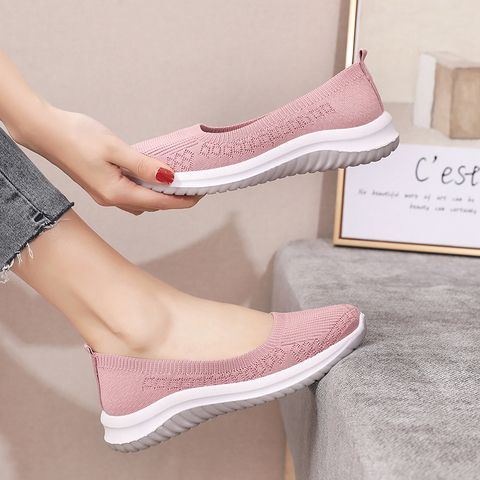 Mothers shoes, knitted fabric loafers for women, casual sneakers for spring and summer, flat heels, breathable flat shoes ► Photo 1/6
