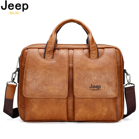 JEEP BULUO Men's Bags Briefcase Travel Easy To Carry Multifunctional Large Handbag 14-inch Computer Split Leather Man Big Bag ► Photo 1/6