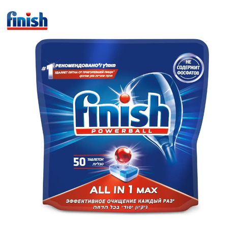 Tablets for dishwasher finish all in1 Max phosphate free 50 PCs tablets for dishwasher capsules for dishwashers tablets for dishwashers tablets for tableware tablets for pmm dishwasher powder salt for dishwasher ► Photo 1/1