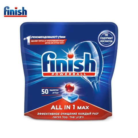 Tablets for dishwasher finish all in1 Max phosphate free 50 PCs tablets for dishwasher capsules for dishwashers tablets for dishwashers tablets for tableware tablets for pmm dishwasher powder salt for dishwasher ► Photo 1/1