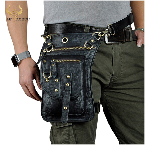 Genuine Leather Multipurpose Men Travel Mochila Crossbody Messenger Bag Hook Belt Waist Pack Drop Leg Phone Case Bag 2141-b ► Photo 1/6