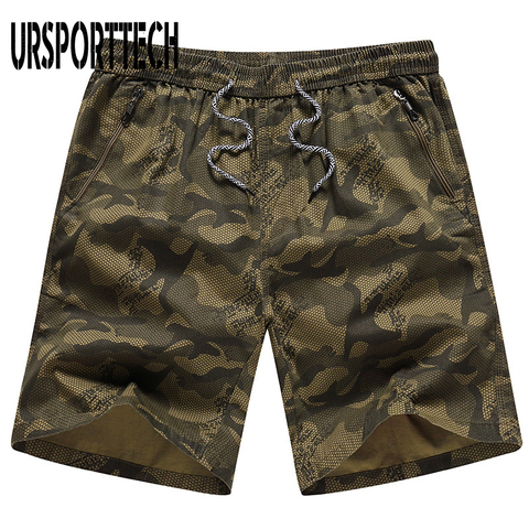 URSPORTTECH Mens Camouflage Shorts Summer Beach Zipper Secure Pocket Quick Dry Fashion 4xl Large Size Male Bermuda Short Homme ► Photo 1/1