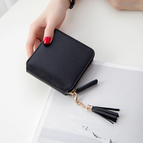 Women Square Wallet Purses Card Holders Wallet Female Leather Tassel Pendant Money Coin Bag Fashion Clutch ► Photo 1/6