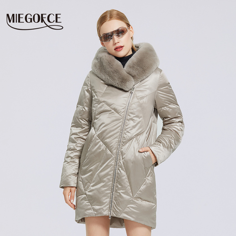 MIEGOFCE 2022 Winter New Women's Cotton Coat With Stylish Fur Collar Rex Rabbit Long Jacket Winter Women Parkas Windproof Jacket ► Photo 1/6
