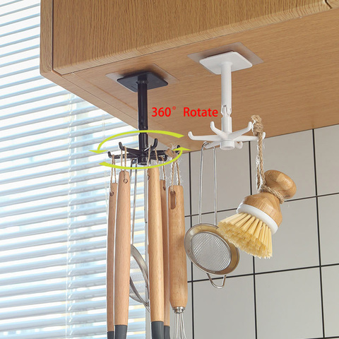 Kitchen Adhesive Rotate Storage Rack Cupboard Shelf Hanging Hook Organizer Closet Clothes Shelf Hanger Wardrobe Hook up Holder ► Photo 1/6