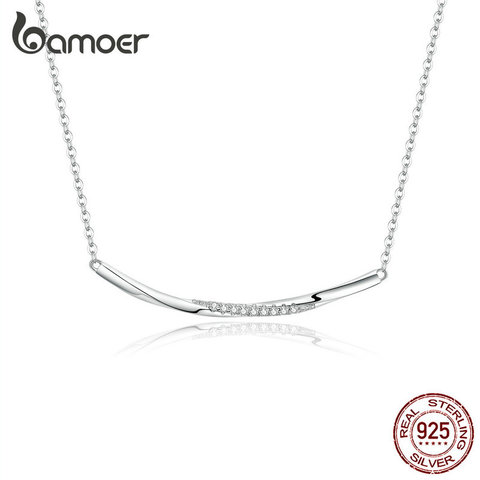 bamoer Minimalist Silver 925 Jewelry Clear Wave Clear CZ Choker Necklace for Women Female Fine Jewelry Gifts Accessories BSN130 ► Photo 1/6