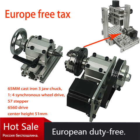 DIY CNC router 4th axis 65mm Rotary axis with 3 jaw chuck for PCB wood milling machine active thimble Dividing head ► Photo 1/6