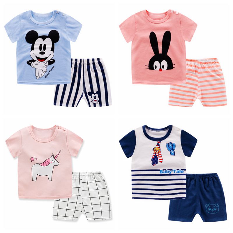 2pcs Kids Baby Boys Girls Summer Cartoon Mickey Short Sleeve Tops+Shorts Clothes