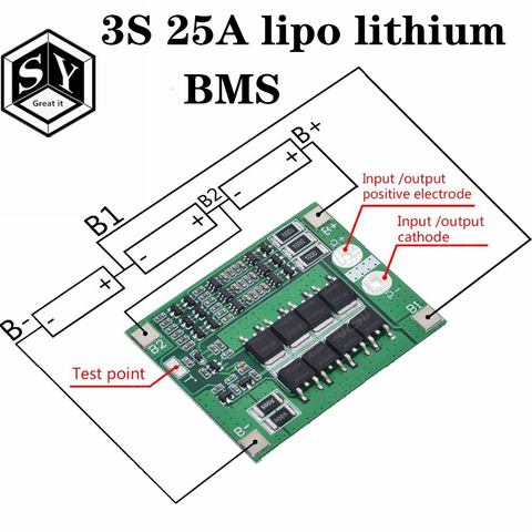 1PCS Great IT 3S 25A lipo lithium Polymer BMS/PCM/PCB battery protection board for 3 Packs 18650 Li-ion Battery Cell ► Photo 1/6