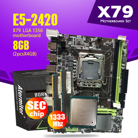 Atermiter X9A X79 motherboard Mainboard Xeon LGA 1356 E5 2420 cpu 2x 4GB = 8GB 1333MHz DDR3 ECC REG heatsink ram memory USB PC3 ► Photo 1/5
