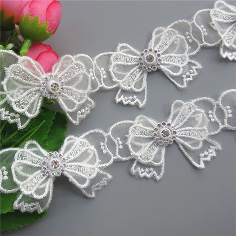 1yard Mesh Lace Bowknot Rhinestones Embroidered Lace Trim Ribbon Patches Applique Fabric DIY Wedding Dress Sewing Supplies Craft ► Photo 1/6