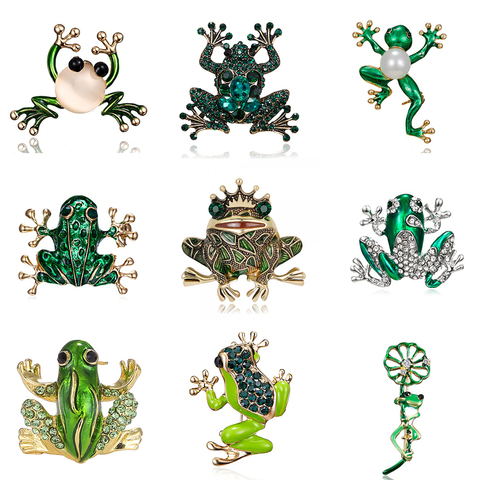 9 Styles Green Frog Enamel Brooch Vintage Crystal Frog Animal Brooches Badge Pop Culture Lapel pin Frog Jewelry gift for Friends ► Photo 1/6
