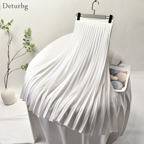 Women's Elegant Sector Pleated Twill Skirt With Chiffon Liner Female High Waist Side Zipper White Long Skirts 2022 Spring SK521 ► Photo 1/6