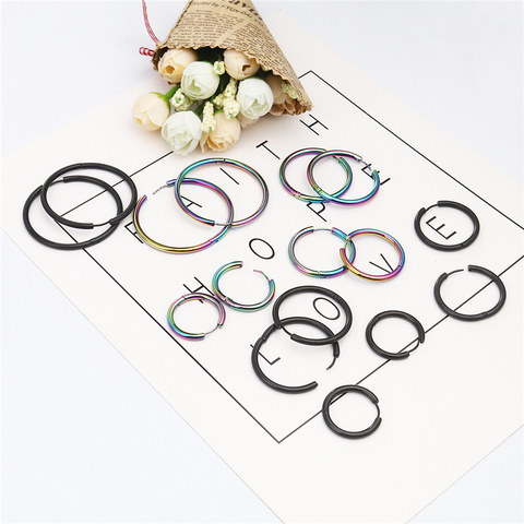 1 Pair New 46/36/31/26mm Stainless Steel Hoop Earrings Black Multicolor Circle Ring For Women Men Simple Accessories Daily Gifts ► Photo 1/6