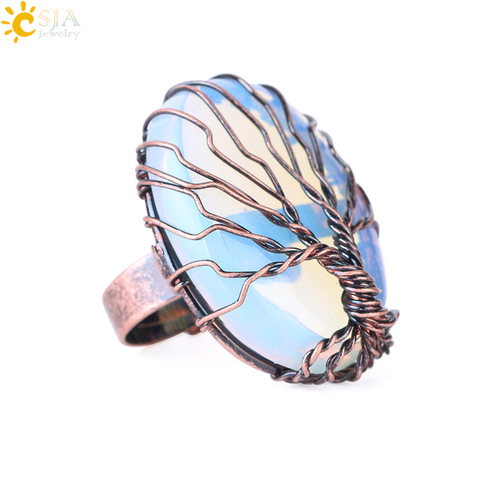CSJA Antique Rings for Women Vintage Finger Jewelry Egg Shape Natural Stone Bead Wire Wrapped Tree of Life Adjustable Ring F391 ► Photo 1/6