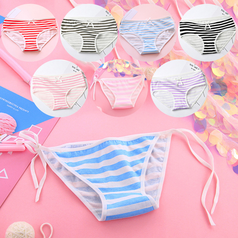 Free Size Japan harajuku kawaii sexy anime stripes Underpants Cotton panties lingerie pink blue bandage underwear Lolita girl ► Photo 1/5