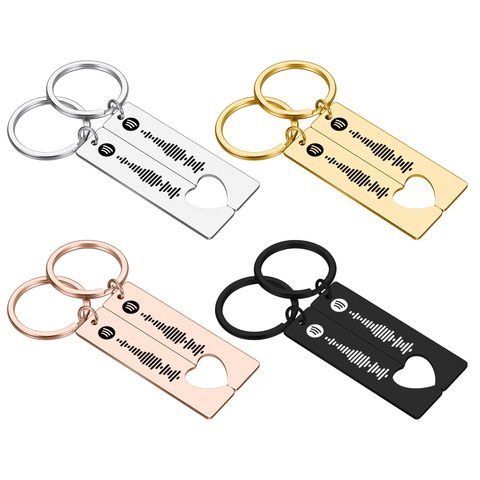 2pcs Customized Code Favorite Song Keychain Music Teacher for Women Men Stainless Steel Keyring Laser Engrave Spotify Jewelry ► Photo 1/6