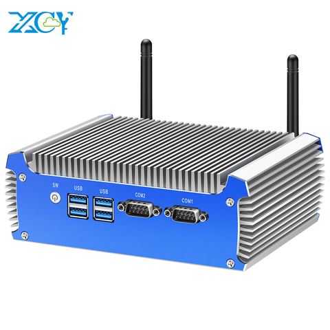 XCY Mini PC i7 5500U i5 5200U i3 4005U Windows 10 Linux RS232 Dual Gigabit NIC HDMI VGA 4xUSB WiFi Fanless Industrial Computer ► Photo 1/6