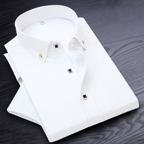 High Quality Non-ironing Men Dress Shirt Short Sleeve New Solid Male Clothing Fit Business Shirts White Blue Navy Black Red ► Photo 1/6