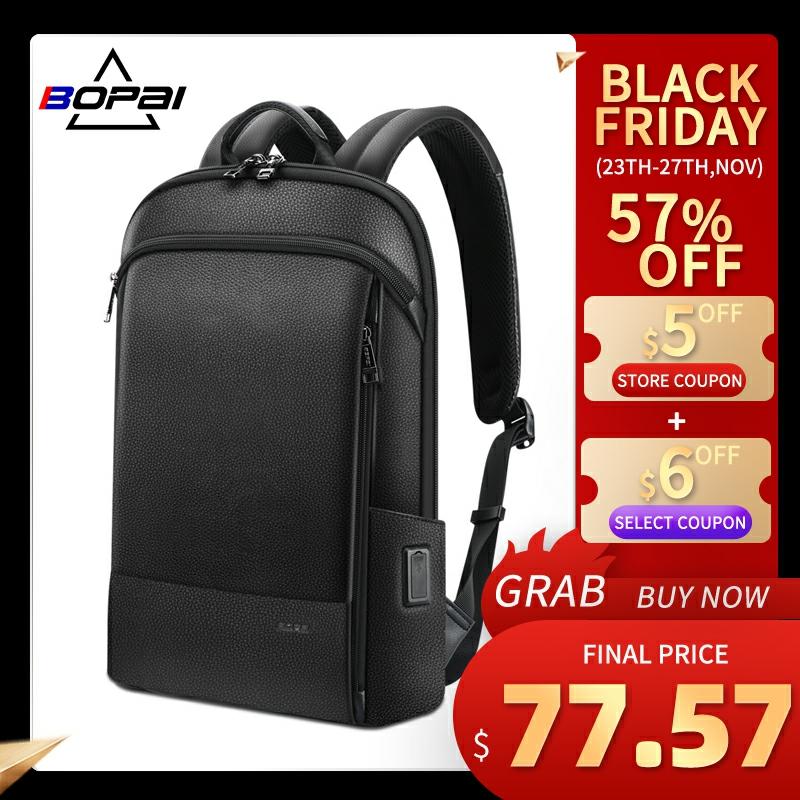 BOPAI Men Backpack Genuine Leather Slim Laptop Backpack for 15.6 Inch Fashion Office Waterproof Business Backpacks Mochila ► Photo 1/6