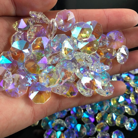 10Pc Crystal AB Glass Lamp Prism Chandelier Chain Part DIY Octagon Bead Ornament ► Photo 1/6