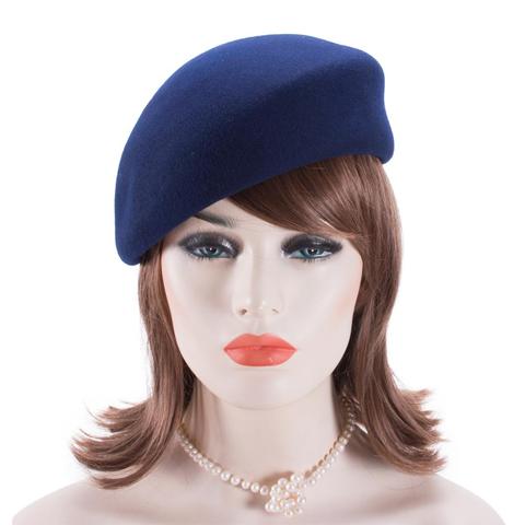 Women Vintage Look 100% Wool Felt Tilt Winter Beret Hats Pillbox Fascinator Saucer Tilt Cap Formal Dressy A468 ► Photo 1/6