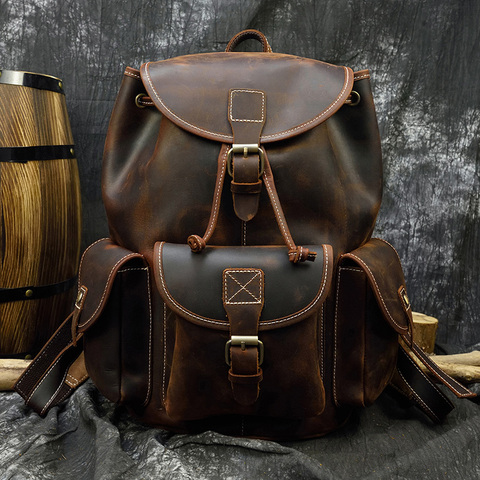 Luufan Vintage crazy horse leather men backpack thick genuine cow leather women rucksack big capacity travel bag school backpack ► Photo 1/6