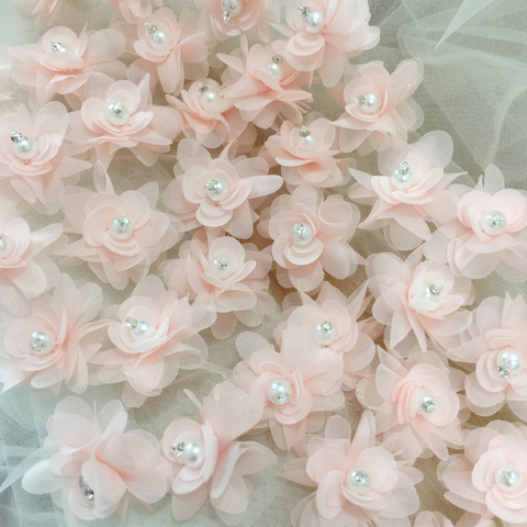 100 pieces 3D pearl beaded pink off white handmade flower rosette DIY craft supply 4.5cm diameter ► Photo 1/6