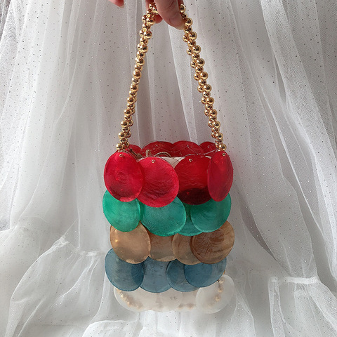 Handmade natural mother-of-pearl fairy shrimp slice bag shell rainbow fish scale bag 2022 new package female colorful hollow bag ► Photo 1/5