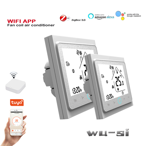 Zigbee wireless three-speed 2pipe fan-coil thermostat, compatible with TUYA APP and connected to Alexa Google for voice control ► Photo 1/6