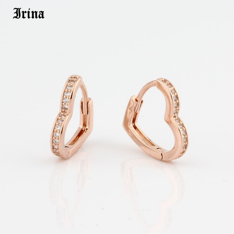 Hoop Earrings Small Heart-shaped earring 585 rose gold color with exquisite zircon fashion earrings Jewelry Wedding accessories ► Photo 1/6