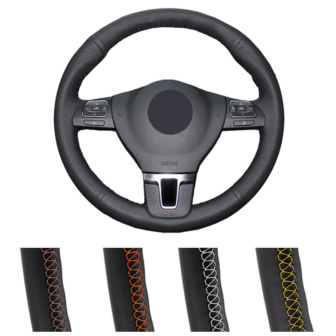 DIY Customized Car Steering Wheel Cover For Volkswagen VW Gol Tiguan Passat B7 Passat CC Touran Auto Leather Steering Wrap ► Photo 1/6