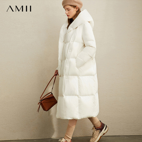 Amii winter White Duck Down Garment Winter New Loose Hat Slant Button Warm Long Bread Garment 11970463 ► Photo 1/5