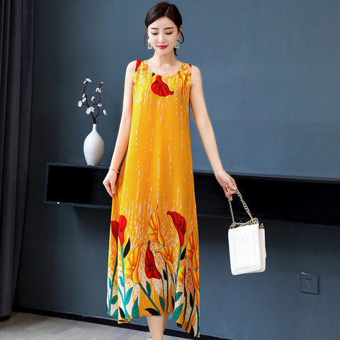 Summer women sleeveless dresses print vintage o-neck Beach Dress  Sundress Vestidos A-line dress ► Photo 1/6