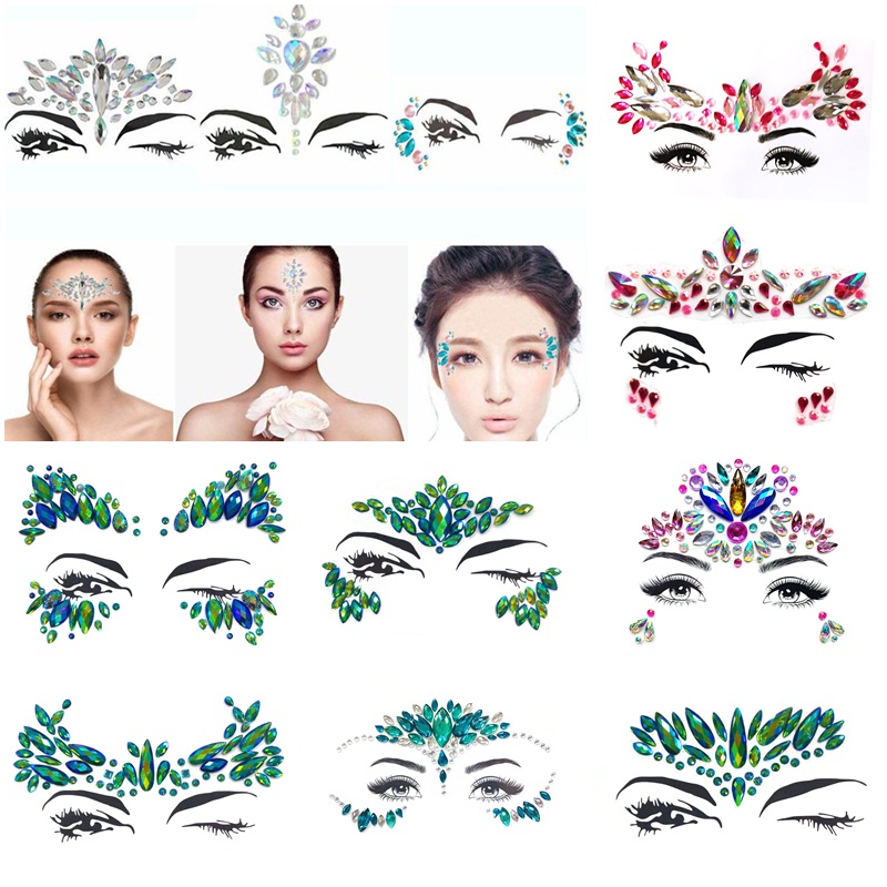 1Sheet Face Jewels Rhinestones Adhesive Crystal Face Gems Beauty