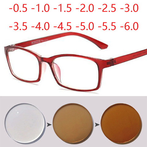 Classic Plastic Frame Square Women Anti Blue Myopia Glasses Men Photochromic Optical Spectacle -0.5 -1.0 -1.5 To -6.0 ► Photo 1/6